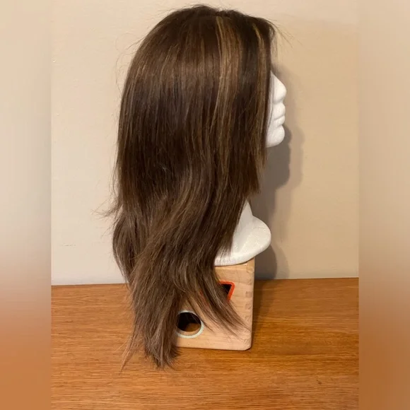 Human Hair Lace Front Part Wig Wig - Brown Brunette w/ Blonde Highlights - Picture 2 of 14